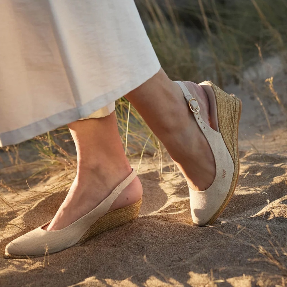 Viscata Barcelona Palomera Canvas Espadrille Wedge Slingbacks Beige EU 39